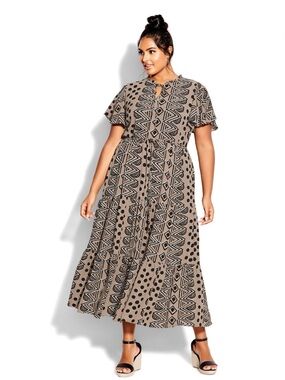 Loralette Women's Plus Size Happy Tier Print Short Sleeve Maxi Dress 16
